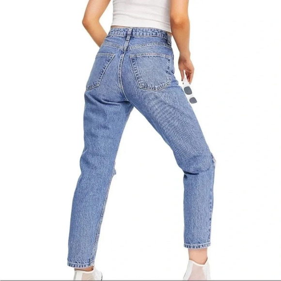 Topshop | Double Ripped Mom Jeans in Mid Medium Blue Wash | size 34 x 28‎ - Picture 4 of 11